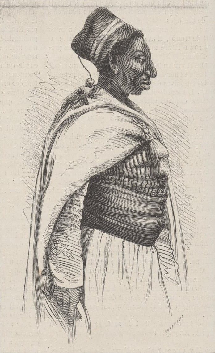 Gravure de 1875 représentant Lat Dior, damel du Cayor, publiée dans Le Monde illustré
